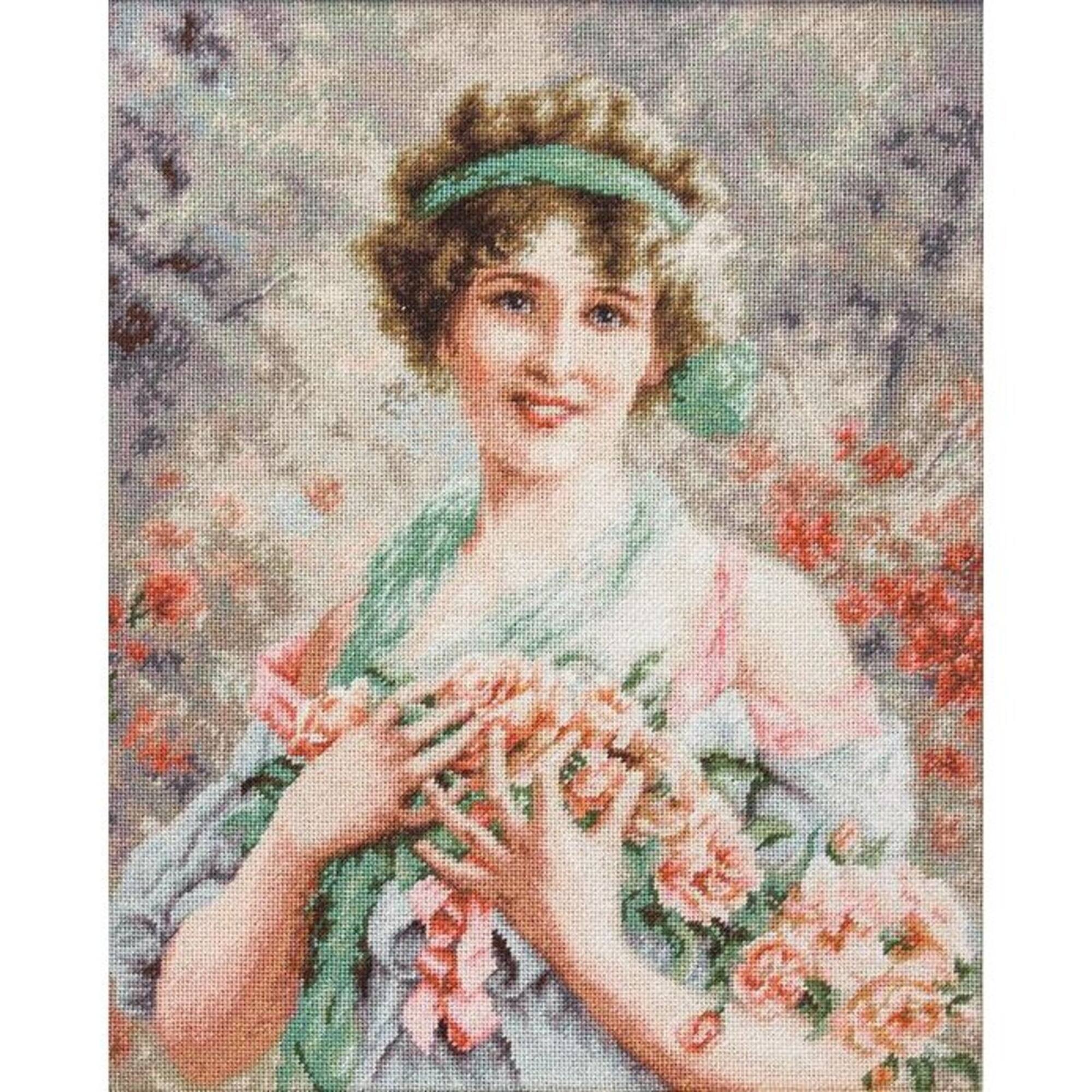 Luca-s The Girl With Roses Counted Cross Stitch Kit